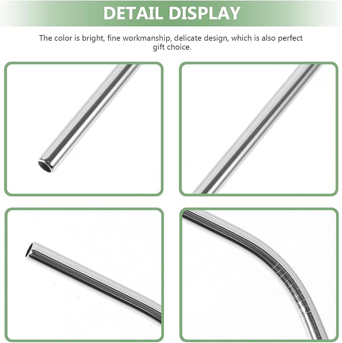 BESPORTBLE Reusable Stainless Steel Beverage Straws Set with 2 Bent 2 Straight Straws and Cleaning Brush for Party Supplies and Everyday Use