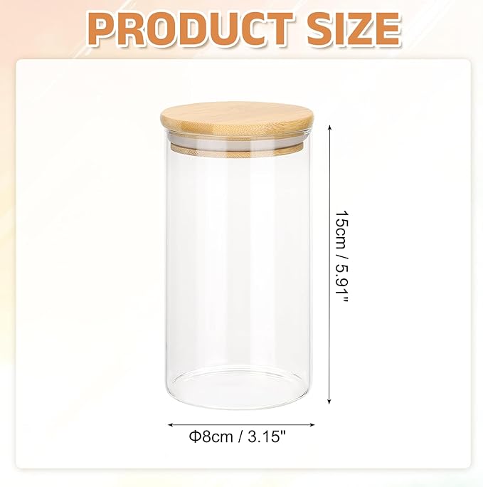 uxcell Glass Food Storage Jars 21.97oz Glass Canisters with Bamboo Airtight Wooden Lids Food Storage Container for Coffee Tea Sugar Candy Cookie Rice Flour Pasta Nuts Clear