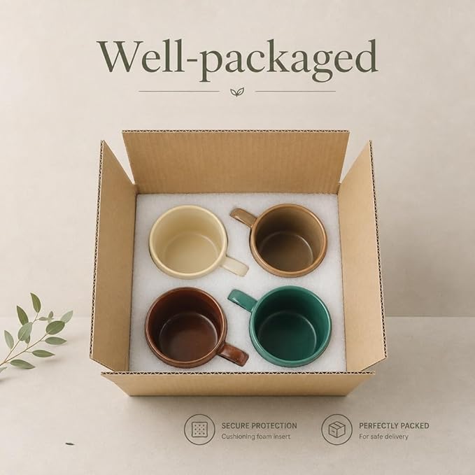 12oz Rustic Minimalist Ceramic Pottery Coffee Mug Set of 4, Lead-FreeTea Mug, Sturdy Tea cup, Handmade stoneware mugs for Tea Latte Milk for office and home