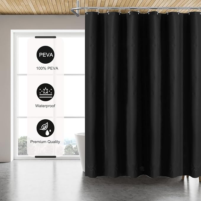 TIKABC Black Shower Curtain Liner 4 Pack, 4G PEVA Shower Liner, Plastic Peva Waterproof Shower Curtains, 72x72 inch with Grommet Holes 3 Magnetic Weights
