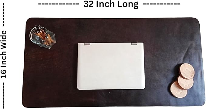 Full Grain Genuine Leather Desk Mat Large Mouse Pad Gaming | Thick Anti-Slip DeskPad & Blotter for Keyboard, Home & Office Table Protector, Walnut Brown, 32L x 16W inch