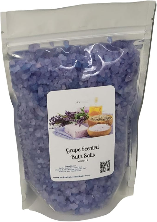 Bath Salts | 1lb Bag (16oz.) | Choose Your Scent | Epsom Salt | Sea Salt| Bathing | Body Care | Beauty | Relaxation | Spa | Pedicure | Manicure | Soak (Grape)
