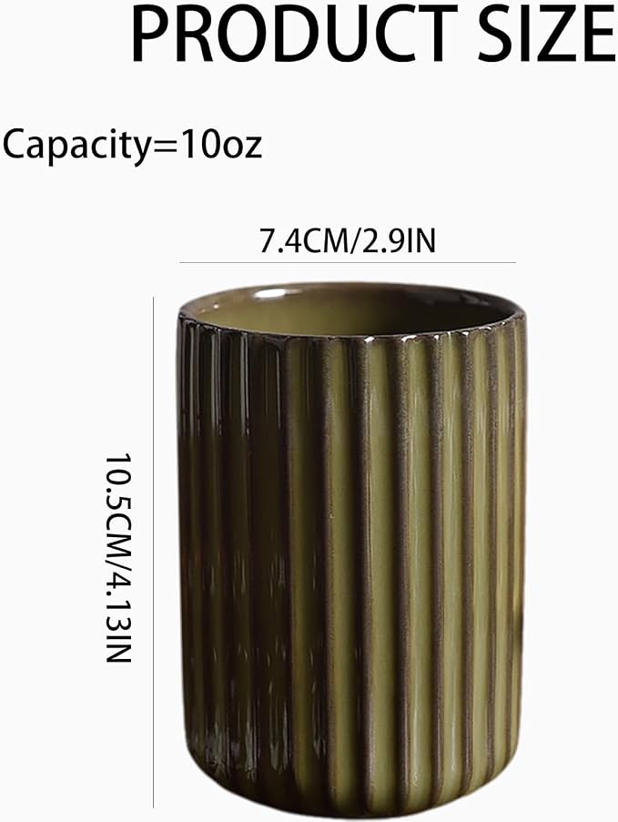 Vinitage Ceramic Mug, Japanese Tea Cup 10oz Striped Cup No Handle Drinking Cup for Latte Milk Water Beverage Juice Microwave and Dishwasher Safe, Kiln Transformation Cup (Green)