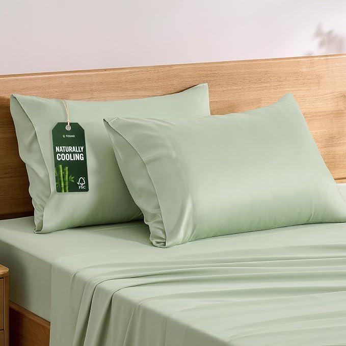 TOSMO Luxury Pillow Case Set of 2 - Cooling Viscose Derived from Bamboo, Oeko-TEX, Breathabl Silky Soft Pillow Cases with Envelope Closure (King / 20x36, Light Green)