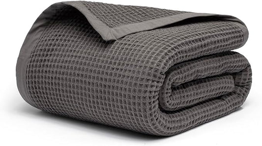 Salt Earth GOTS Certified 100% Organic Cotton Throw Blanket, 60" X 80" Waffle Blankets & Throws for Bed, Throw Blanket for Couch,Modern and Cozy Blanket,All Seasons, Comfy Soft Blanket(Charcoal Grey)