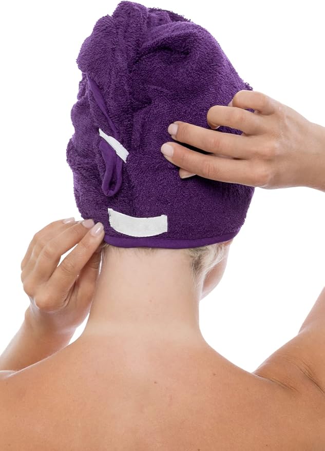 TexereSilk Women's Rayon and Cotton Terry Hair Towel - Quick Dry, Absorbent and Lightweight Hair Wrap Towel with Loop and Twist Closure (Tya, Purple, U)