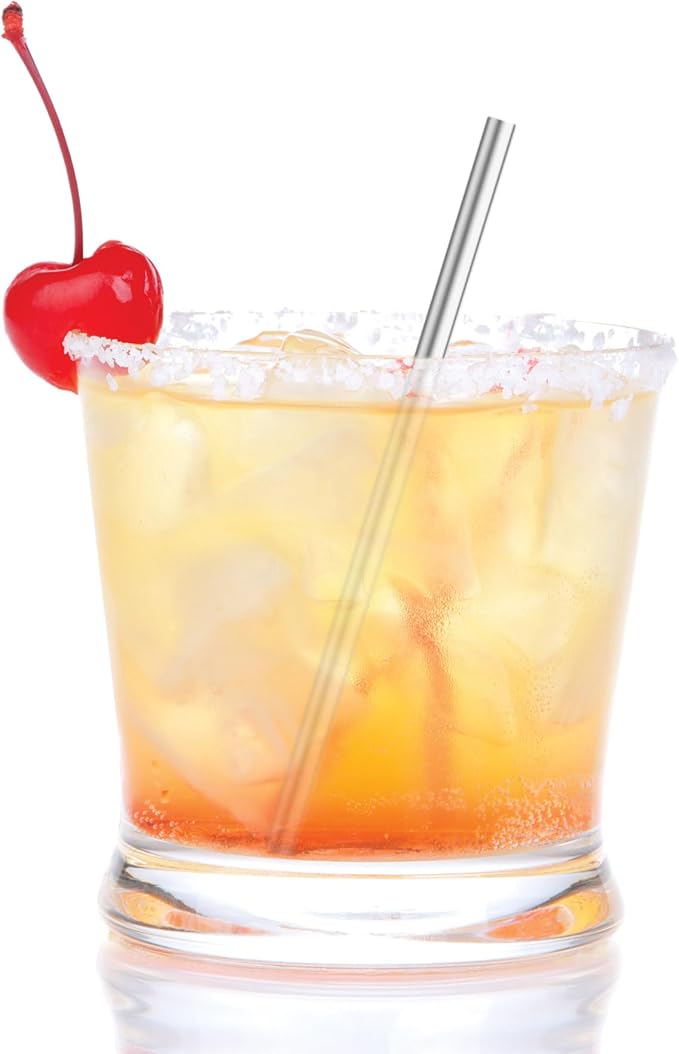 HIC Kitchen Bar Reusable Cocktail Straws with Cleaning Brush, 18/8 Stainless Steel, Set of 4 (Pack of 2)