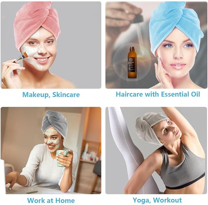 AIDEA Microfiber Hair Towel Wrap, 5 Pack Hair Turbans, Super Absorbent Quick Dry Hair Towel Wrap for All Hair Types Anti Frizz, Multicolor 26"×10"