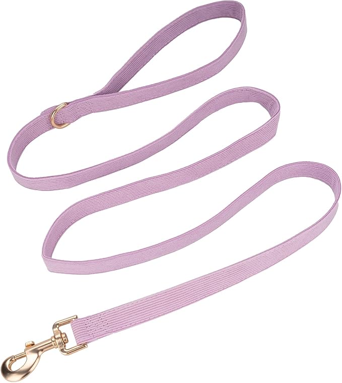 Soft Corduroy Dog Collar and Leash Set Adjustable Durable Dog Collars with Metal Buckle and Lead for Medium Dogs,Lilac