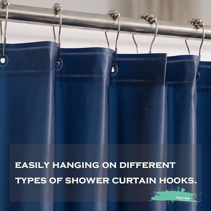 Navy Blue Plastic Shower Curtain Or Liner, 72x72 Inch Thin Lightweight Dark Blue Plastic Bathroom Shower Showroom Inner Curtain with Rustproof Metal Grommet Holes and Weighted Magnets