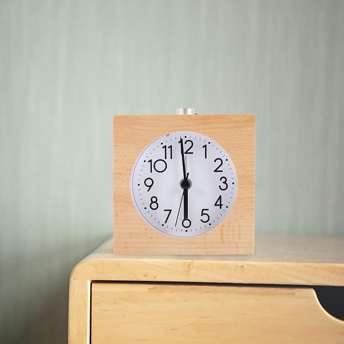 Luxshiny Wood Tabletop Alarm Clock Square Natural Wood Desktop Clock with Digital Display for Office and Household Use