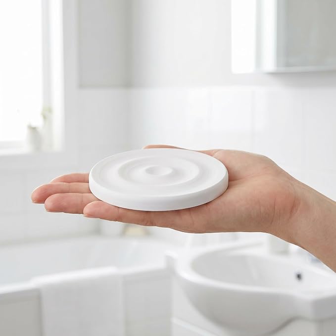 3pcs Diatomite Stone Round Soap Dish & Tray - 4'' Water Absorbing Soap Holder for Bathroom Kitchen Sink, Quick Dry Sponge Holder, White