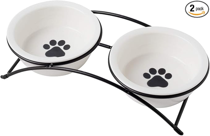 Cat & Dog Bowls - Ceramic Elevated Pet Raised Cat Food Bowls, 12 Ounce, Dishwasher Safe