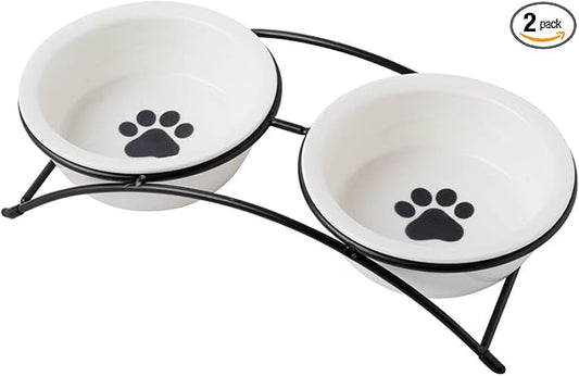 Cat & Dog Bowls - Ceramic Elevated Pet Raised Cat Food Bowls, 12 Ounce, Dishwasher Safe