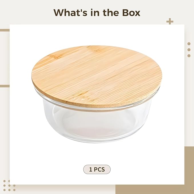 Glass Food Storage Bowl with Bamboo Lid, Clear, Microwave & Dishwasher Safe, 420 Ml/14.2 Oz