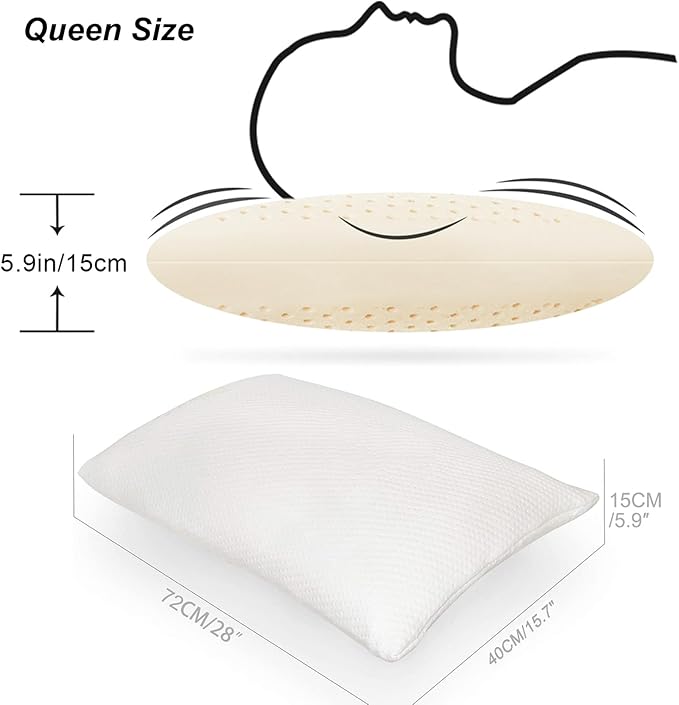 Talatex Latex Pillow, 100% Natural Premium Latex Firm Pillow Medium Low Pofile Helps Relieve Pressure, Neck and Shoulder Pain (Queen, Medium Natural Latex)