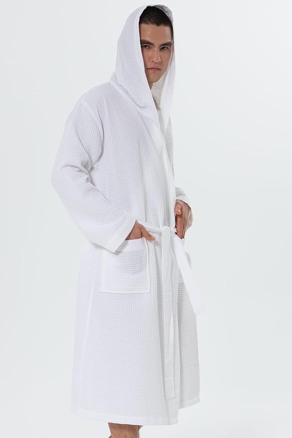 SEYANTE Turkish Cotton Waffle Robe for Men – Organic GOTS Certified Spa Bathrobe, Lightweight Kimono, Soft Cotton Bathrobe