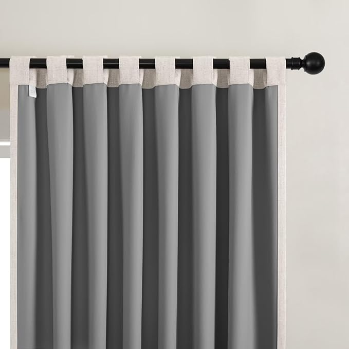 CUCRAF Linen 100% Blackout Curtains 108 Inch Length 2 Panels Set, Back Tab and Rod Pocket Curtain for Living Room Bedroom, Room Darkening Window Drapes Thermal Insulated, (52x108 inch, Greyish White)