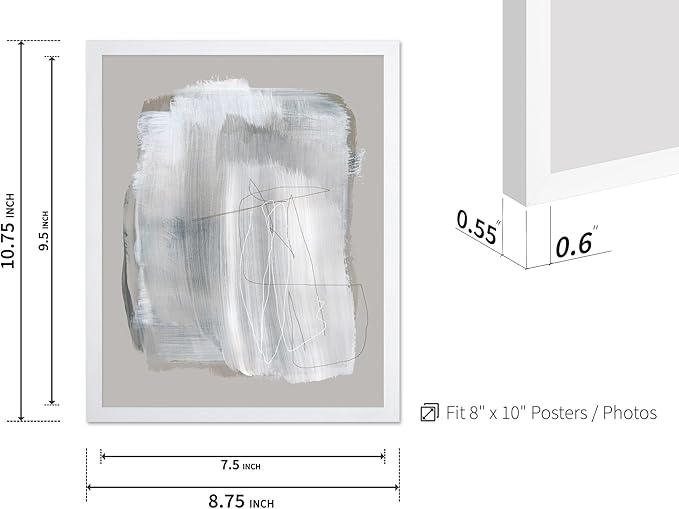 Monem Art Abstract Minimal Brushstroke Print - Scandinavian Neutral Line Art Poster - Wall Decor for Living Room, Bedroom or Office - 8x10 White Framed Wall Art by Mareike Bohmer