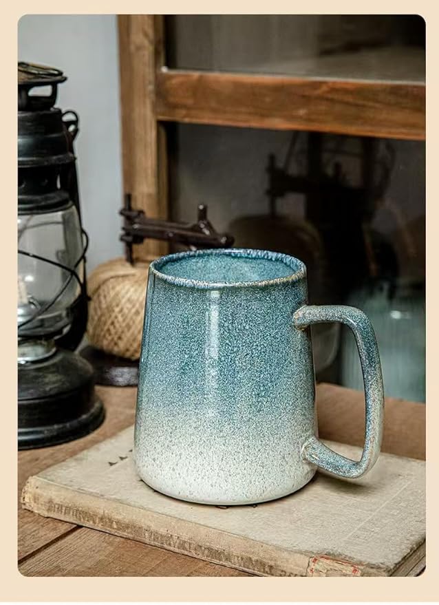 24 OZ, Large Ceramics Coffee Mugs with Handle, Extra Large Tea and Coffee Cup for Office and Home，Microwave and Dishwasher Safe,For Gift and Present(Flowing Sand Blue)