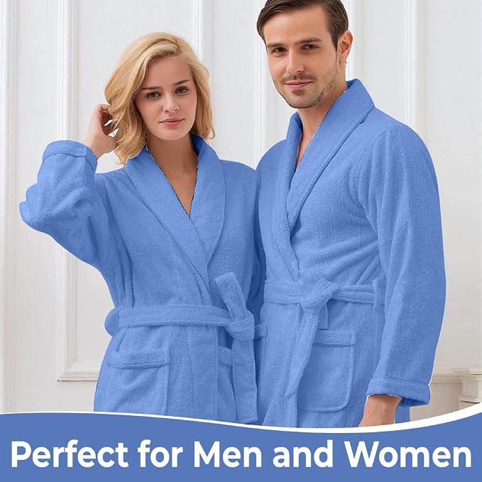 KAHAF COLLECTION Cotton Terry Robes for Women and Men, Terry Shawl Collar Bathrobe, ONE SIZE - UNISEX Men & Women Spa Robe