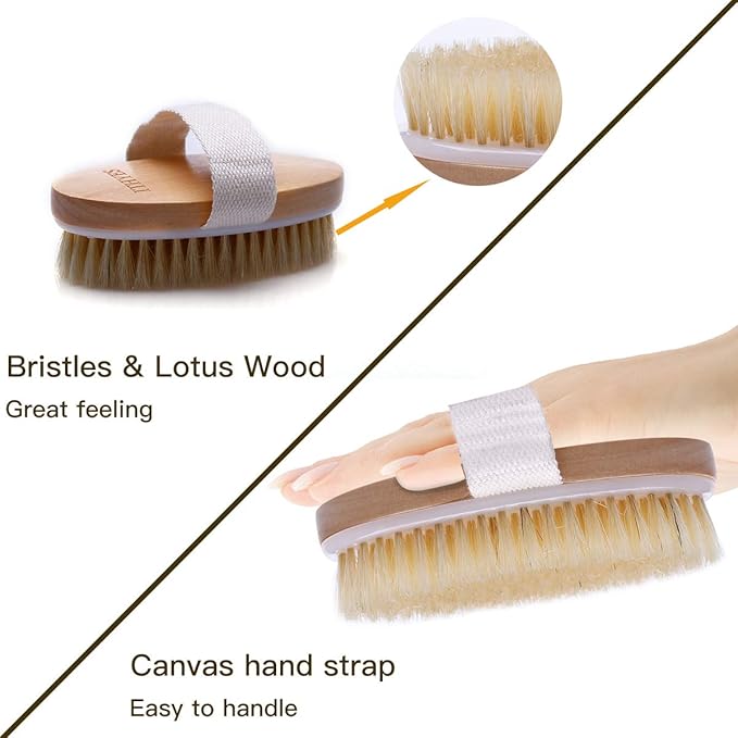 2PCS Ithyes Dry Brushing Body Brush Exfoliating Brush Natural Bristle bath Brush for Remove Dead Skin Toxins Cellulite,Improves Lymphatic Functions,Exfoliates,Stimulates Blood Circulation