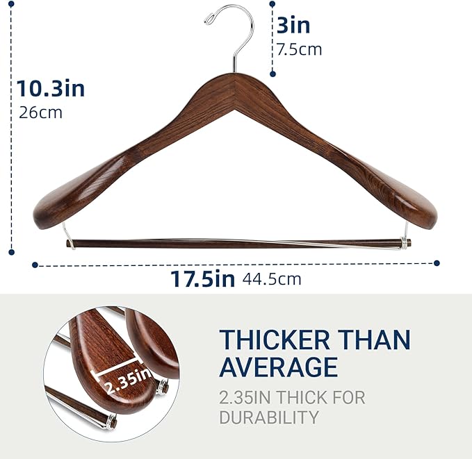 Amber Home 6 Pack Wide Shoulder Wooden Suit Hangers, Retro Wood Coat Hangers with Non Slip Locking Bar, Clothes Hangers for Jackets, Sweaters, Pants & Heavy Clothes (Retro)