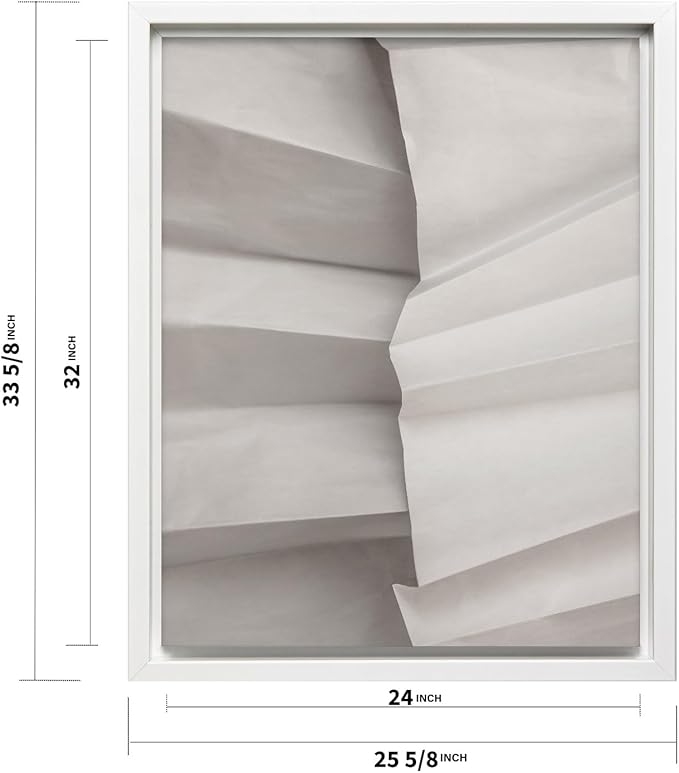 Monem Art Minimalist Folded Paper Texture Print - Neutral Abstract Modern Art Poster - Wall Decor for Living Room, Bedroom or Office - 24x32 White Framed CANVAS Wall Art by Mareike Bohmer
