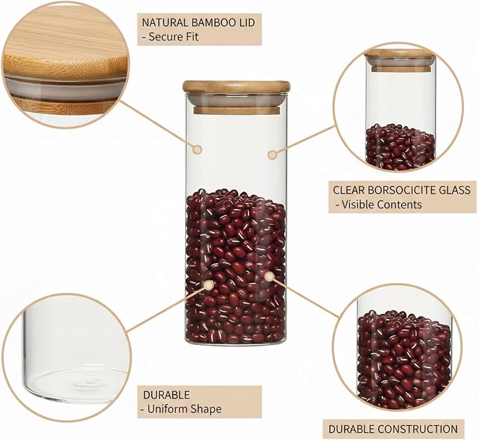 Borosilicate Glass Storage Jar with Bamboo Lid, Airtight Dry Food Canister for Kitchen Pantry & Countertop Organization