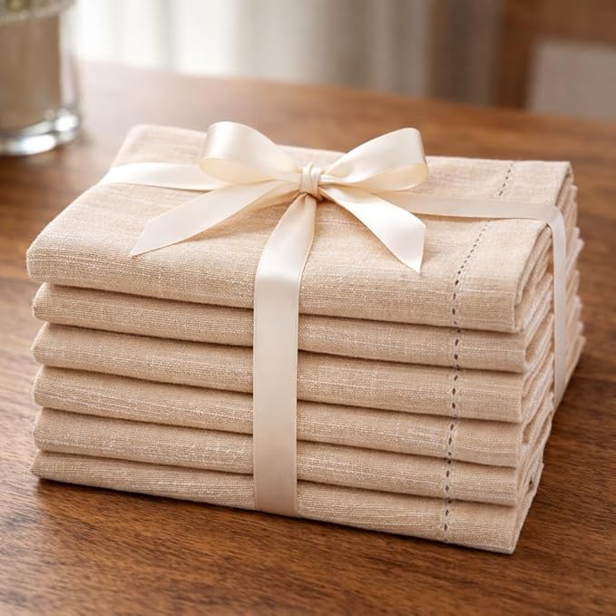 Chambray Slub Cloth Dinner Napkins Set of 6(20X20 in Linen) 100% Cotton Everyday Use Premium Quality Over Sized Cloth Napkins with Mitered Corners Ultra Soft Durable Hotel Quality