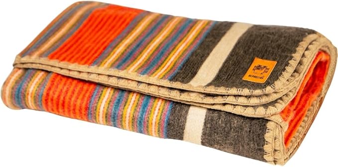 ALPAKITAS Alpaca Wool Blanket - Throw Bed Blanket - Alpaca Throw Blanket - Best Gift & Warm Blanket, Lightweight, Couch Blanket or Camp - Outdoor Blanket - 64 x 45 Inches (Orange & Blue)