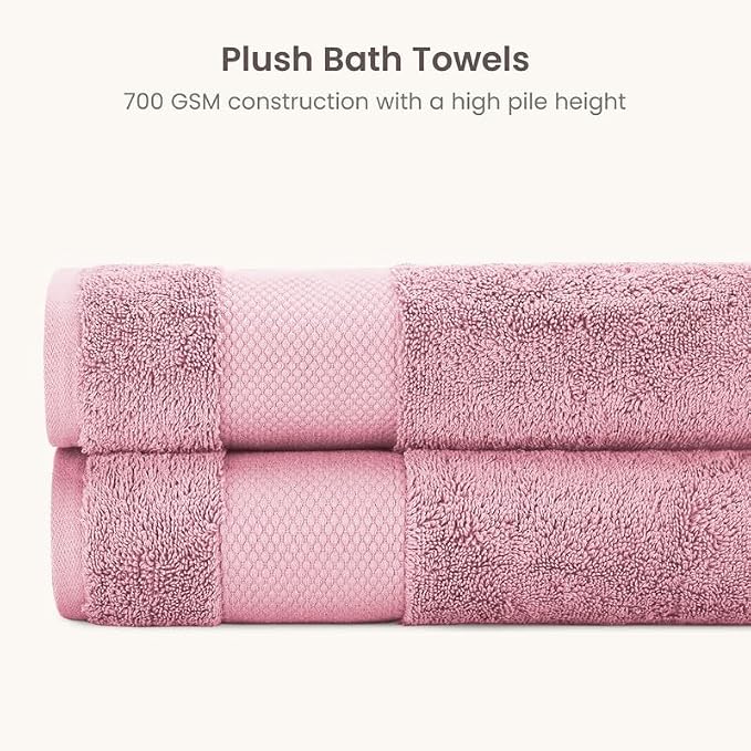 BIOWEAVES 100% Organic Cotton 700 GSM Plush Luxury Bath Towels for Bathroom 30" x 58" GOTS Certified - Dusty Pink, Pack of 2