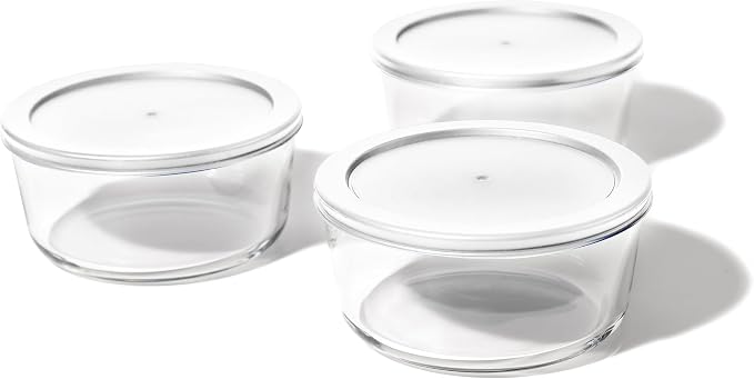 6-Piece Glass Food Storage Containers Set (3 Containers + 3 BPA-Free Lids) | 4-Cup, Leakproof | Microwave, Freezer, Oven & Dishwasher Safe | Ideal for Meal Prep & Pantry Organization, White