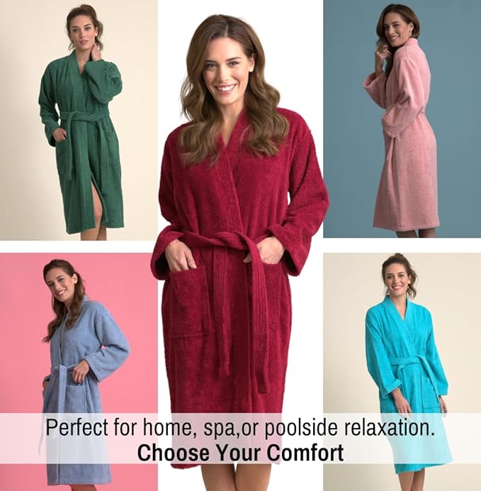 Women's Turkish Terry Kimono Style Bathrobe - 100% Cotton Robe for Women - Comfortable & Absorbent - Soft & Cozy Wear