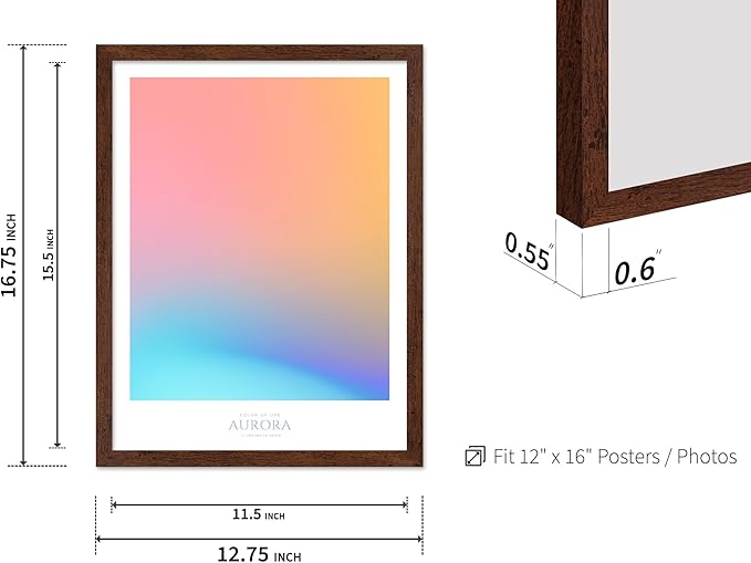 Monem Art Aurora Gradient Abstract Print - Minimalist Geometric Color Field Poster - Wall Decor for Living Room, Bedroom or Office - 12x16 Brown Framed Wall Art by Rs Lab Studio