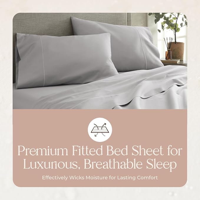 Organic Full Fitted Sheet Only Deep Pocket - 100% Organic Cotton Sheets with Soft Breathable 500 Thread Count Sateen Weave GOTS & Fairtrade Certified - Fitted Bed Sheets Only (Gray, Full)