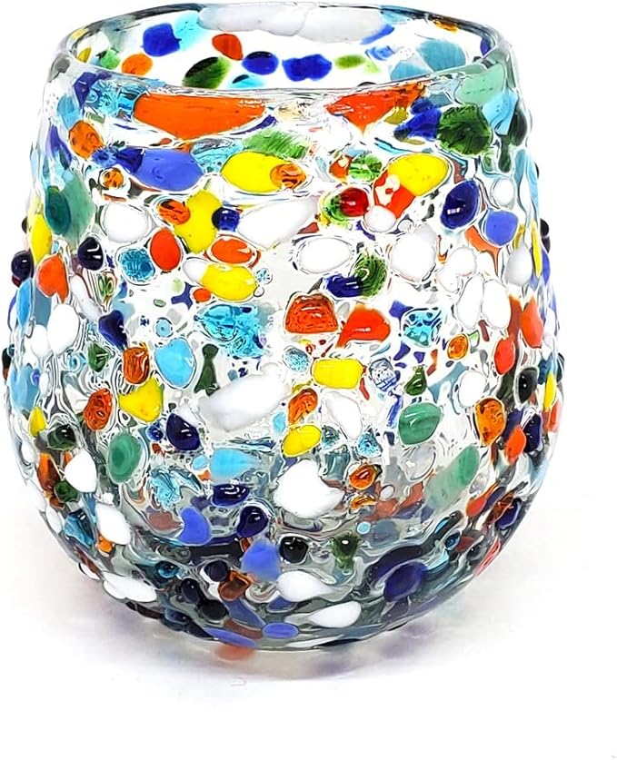 Confetti Rocks 16 oz Stemless Wine Glasses (set of 6), Recycled Glass, Lead-free, Toxin-Free (16oz Stemless)