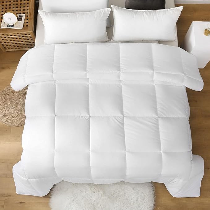 Lightweight Duvet Insert Queen Size, Down Alternative Comforter with Ultra-Soft Cotton Cover, Cooling Bed Comforter for Warm/Hot Sleepers(90x90, White)
