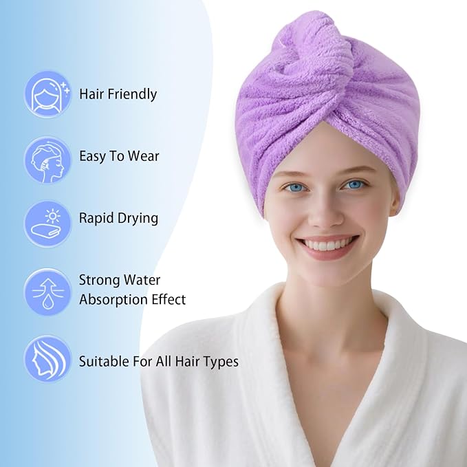 1 Pack Single Layer Purple Microfiber Hair Drying Towel Wrap for Women, Hair Turbans Towel for Wet Hair,Turbie Twist Hair Towels (Purple Color - Single Layer)