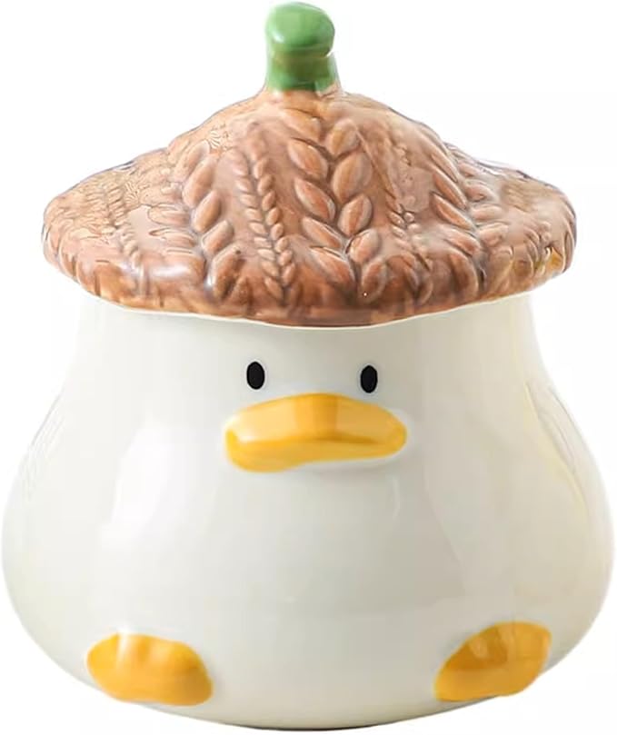 Coffee Mug Cups Ceramic Tea Cup Duck Animal Shaped Handmade Pottery Cute Mugs With Textured Lid Handle Office Home Hot Ice Chocolate Milk Mugs Gifts Microwave Dishwasher Safe 13 Oz Travel Mug (Brown)