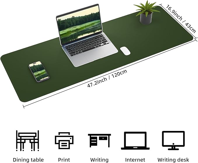 AFIING Leather Desk Pad Protector, Large Desk Mat with Natural Cork & PU Leather, Mouse Pad, Non-Slip, Waterproof Desk Writing Pad for Office and Home, Military Green