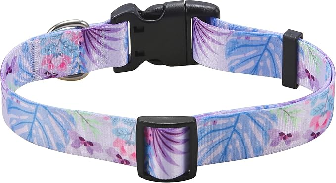 Mihqy Dog Collar with Bohemia Floral Tribal Geometric Patterns - Soft Ethnic Style Collar Adjustable for Small Medium Large Dogs (Purple Flower, M)