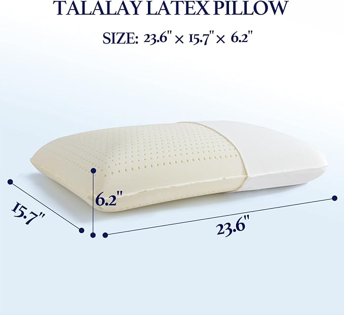 JOTOM 100% Natural Talalay Latex Sleeping Bed Pillow - Luxury Soft Queen Size Pillow for Side, Back, and Stomach Sleepers - Removable Breathable Cotton Cover (Standard Size)