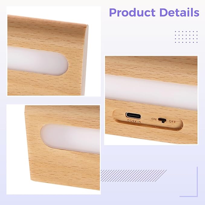 Beech Wood Solar Wall Lamp, Metal-Adhering Sensor Night Light, Warm White Led, USB Charging, No Wiring, 3.5 Oz for Hallway Cabinet Indoor Outdoor