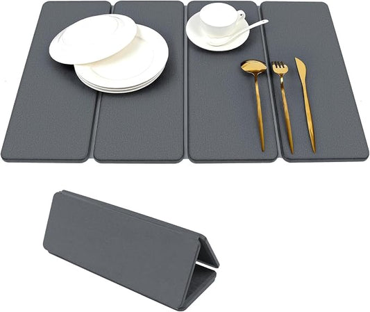 Small Stone Drying Mats for Kitchen Counter, Quick Dry Stone Dish Drying Mat 16"(L)×12"(W), Foldable Absorbent Diatomaceous Pad for Dish Rack, Plates, Cups, Pans