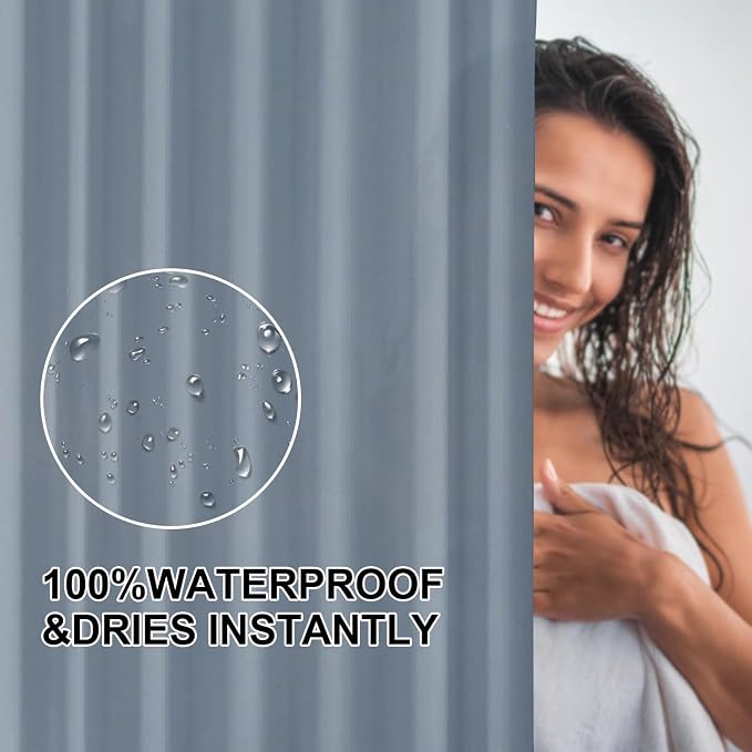 timecity Blue Shower Curtain Liner PEVA Bath Curtain with 3 Magnets Thickened Waterproof Quick Drying Shower Curtain Set with 12 White Plastic Hooks Shower Liner for Bathroom Shower,71x71inch