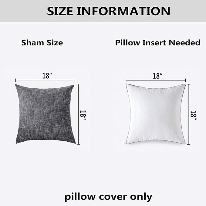 Kevin Textile Pack of 2 Decorative Linen Throw Pillow Covers, Soft Cushion Case, Square Pillowcase 18 x 18 Inch/45cmx45cm for Couch Sofa Bedroom, Dark Grey
