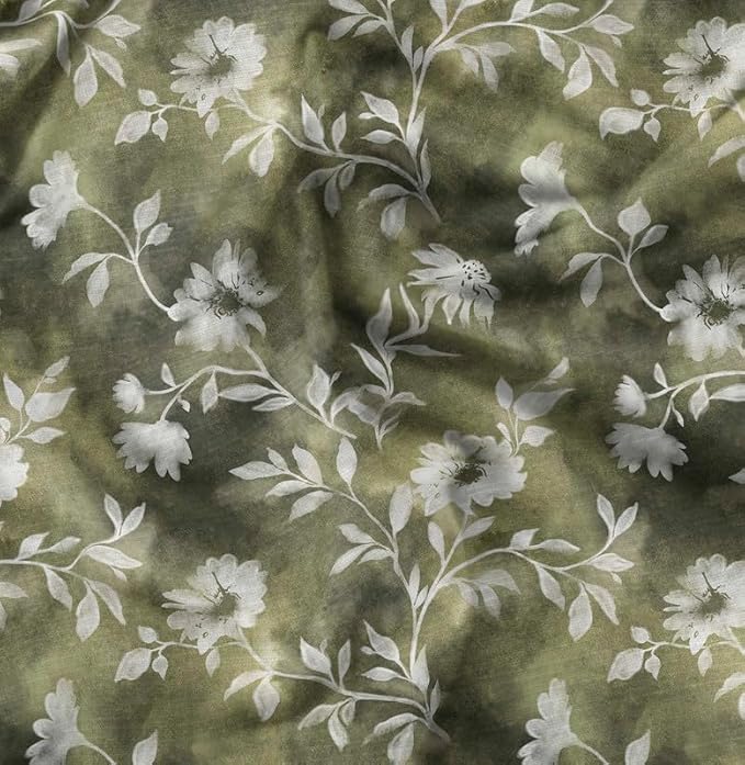 Soimoi Floral Print - Green, Viscose Rayon Fabric Material - 42 Inch Wide, 1 Yard, Unstitched Material for Dresses, Blouses, Skirts, Sleepwear, Kids Clothing