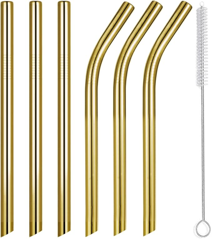 Vinaco 8.5" &10.5" Big Smoothie & Milkshake Straws, 6PCS Food-grade Stainless Steel 0.5" Wide Mouth for Bubble Tea, Smoothie, Milkshakes, Thick Drinks, Gold Metal Straws Reusable