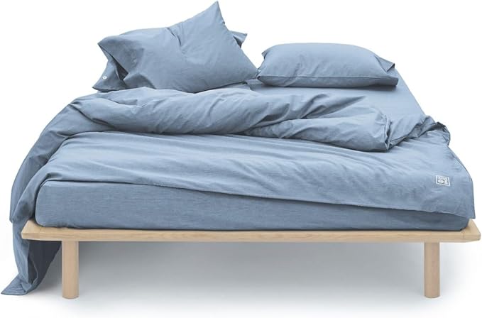 AIZOME Bedsheet Set Made from 100% GOTS Organic Cotton, Non-Toxic Plant-Dyed 340 Thread Count, Hypoallergenic for Sensitive Skin, 4-Piece (Deep Indigo, Twin)